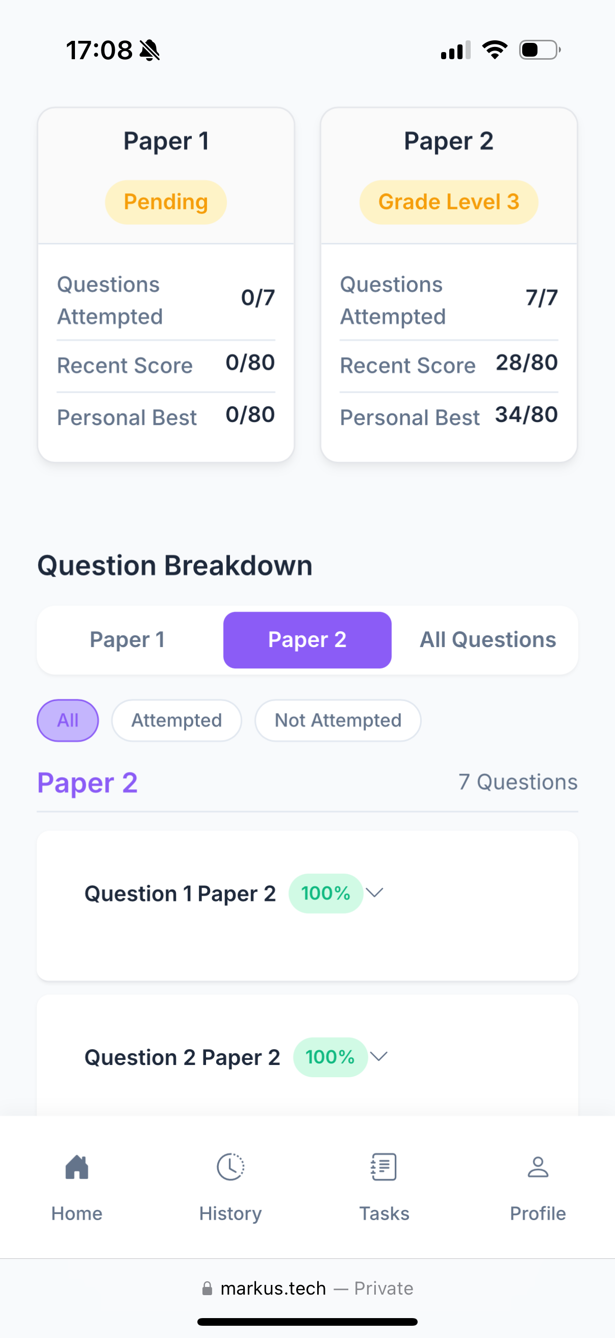 Markus Student App Interface